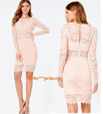 NWT bebe blush pink overlay lace bralette long sleeve midi top dress XS 0 2