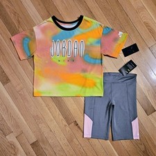 NEW Nike Jordan Youth Big Girl Oversized Crop Tee Short Set YL - 12/13