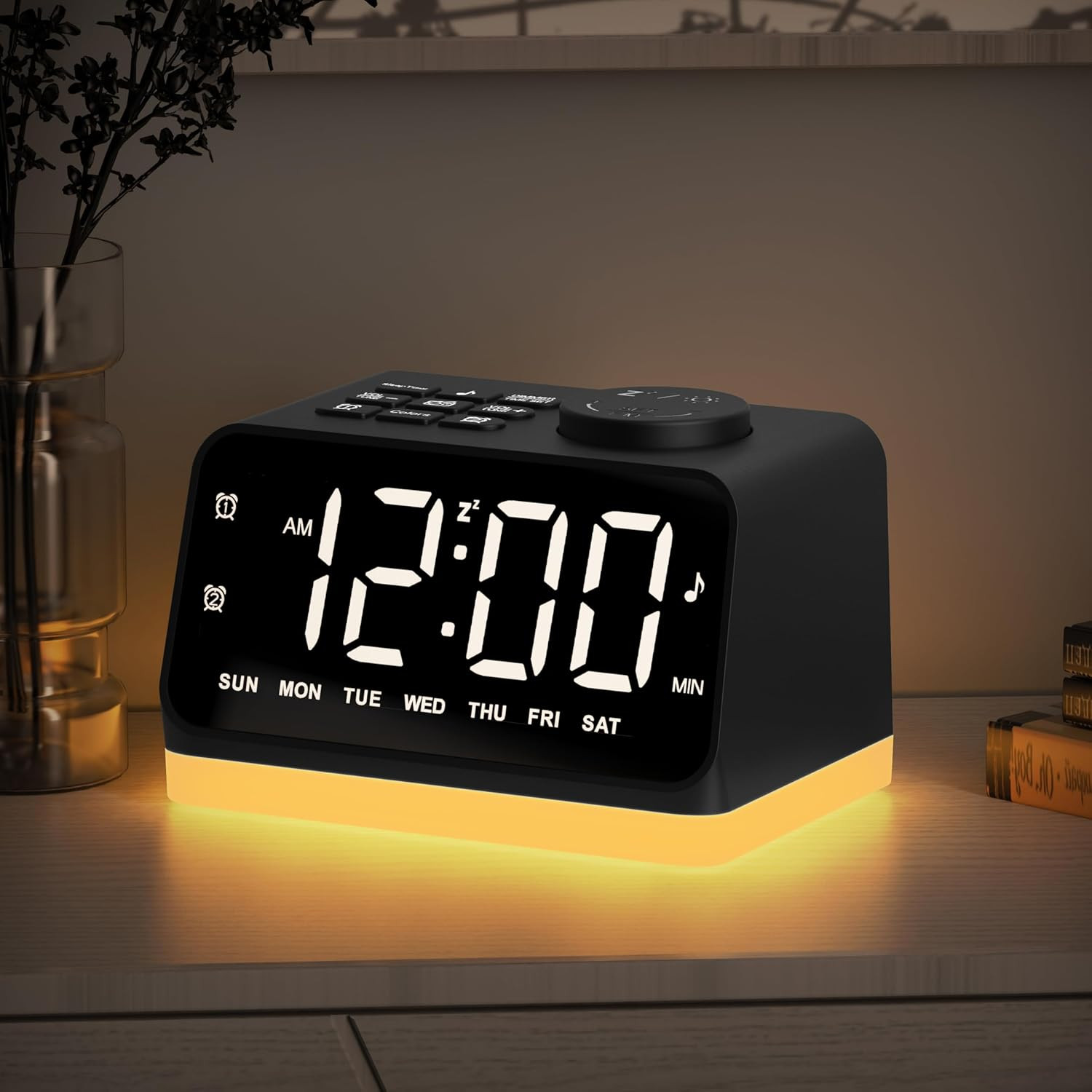 Digital Alarm Clock FM Radio 8-Color Night Light Dual Alarm USB for Bedroom - US