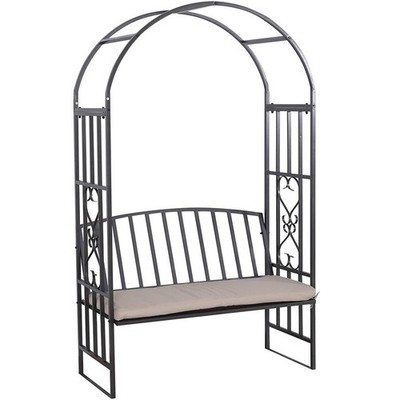 Dekorativer schwarzer Metall Rosenbogen Gartenlaube Rankgitter mit Sitzbank Outdoor