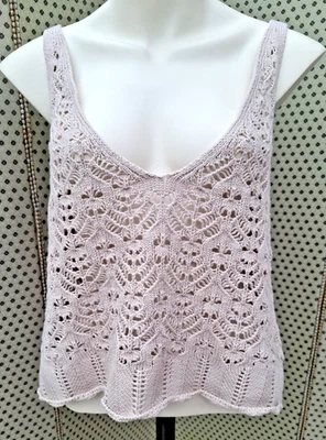 Brave Soul Open Knit Crochet Vest Top Coffee/Stone Size Large (UK 14-16) Cotton - Image 1 of 4