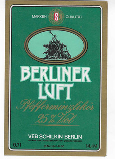 DDR Etikett VEB Schilkin Berlin Berliner Luft Pfefferminzlikör 0 7 L