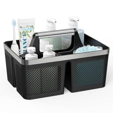 Black Shower Caddy Portable: Plastic Bathroom Caddy Organizer with Black/Silver