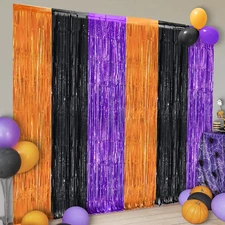 KatchOn Orange Black and Purple Foil Fringe Curtain