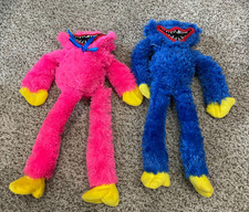 Set of 2 Poppy Playtime Huggy Wuggy 10  Blue  Pink Plush, Missing Eyes, Monster