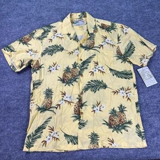 Vintage Paradise Found Shirt Mens Medium Yellow Pineapple Print Hawaiian NWT