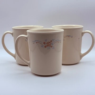 Corning USA English Rose Coffee Mugs Set of 3 Vintage Cream Floral Peach Blue 17 - image 1 of 4