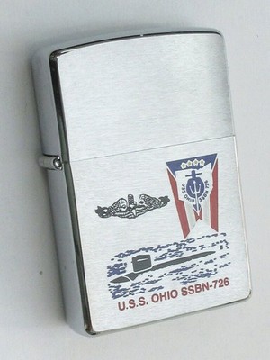 Vintage Zippo 2000 USS Ohio SSBN-726 Brushed Chrome Finish Oil Lighter Unfired