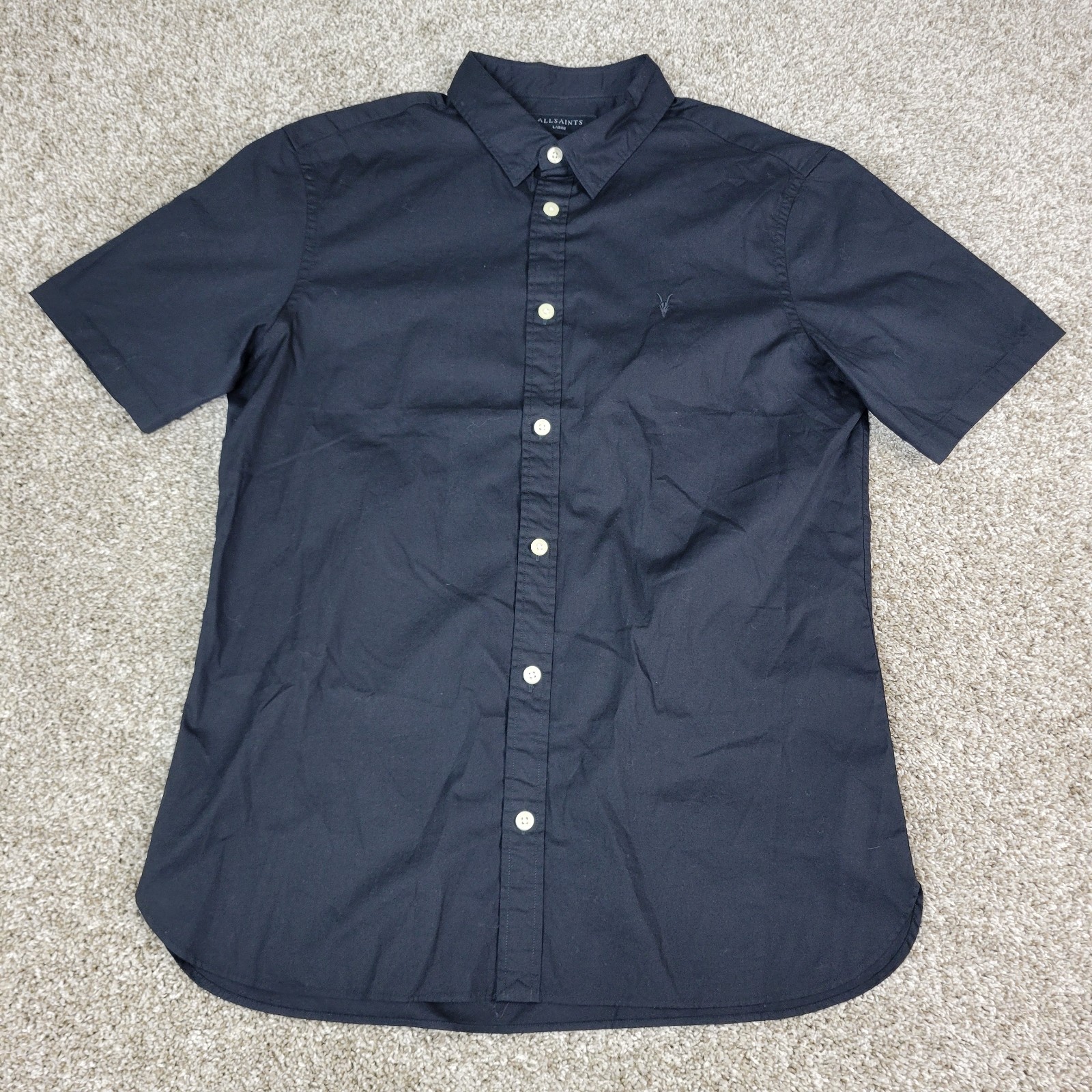 All Saints Mens Large Solid Black Button Down Sho… - image 2