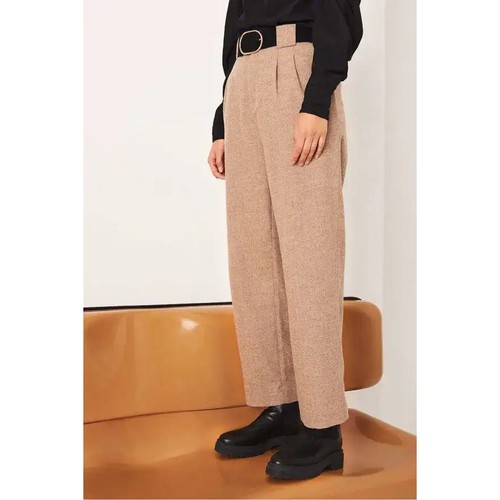 NWT Ba&sh Firenze Wool Blend Pleated Trousers High Rise Beige Straight Leg US 4