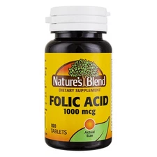 Nature's Blend Folic Acid Tablets, 1000 mcg, 100 Ct