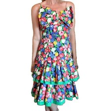 Victor Costa 8 Tulip Dress 1980's VTG Party Big Bow Ruffled Floral TieredSkirt
