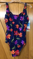 Womans one Piece Swim Bathing Suit Floral Botanical USA Made Size 18 Navy NWT