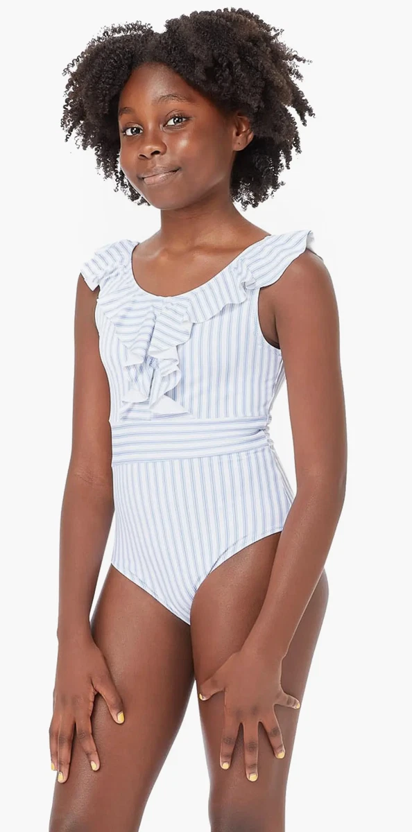 Habitual L103407 Kids Blue Stripe Ruffle One-Piece Swimsuit Size 16