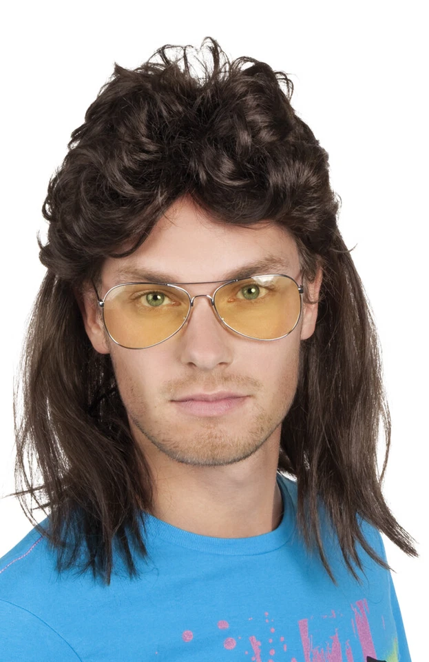 Perücke Herren braun Karneval Fasching Vokuhila 80er-Jahre Trainingsanzug