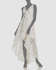 $328 Aqua Women's White Floral High-Low Gown Dress Size 8