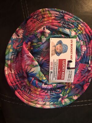 Kids Bucket Beach  Hat one size UV Protective Flamingos And Flower Brand New
