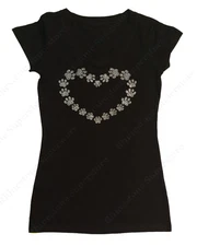Women's Rhinestone T-Shirt " Heart made of Paws " S, M, L, XL, 2X, 3X, 