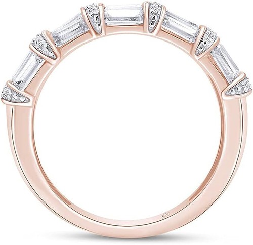 Anniversary Wedding Band Ring Taper & Round Cubic Zirconia 925 Sterling Silver - Picture 20 of 20