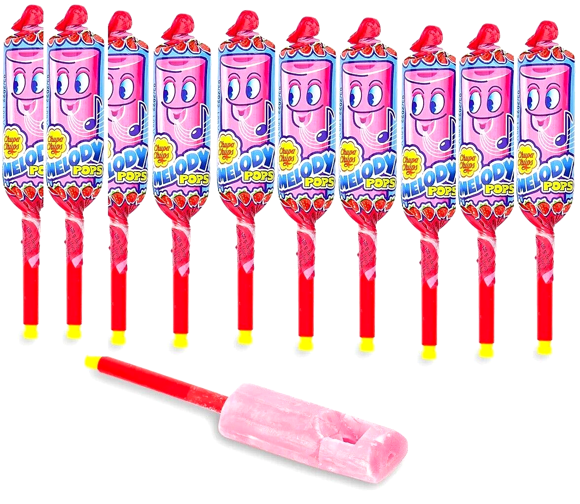 Pack of 10 Chupa Chups Melody Pops Whistle Lollipop Strawberry