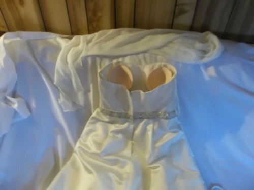 David's Bridal Galina Marfil Sin tirantes Vestido de graduación Talla 12 - BIN Q - Imagen 2 de 3