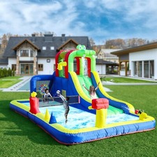 Inflatable Kids Water Slide Bounce House Water Guns Volleyball Pool w/ Blower