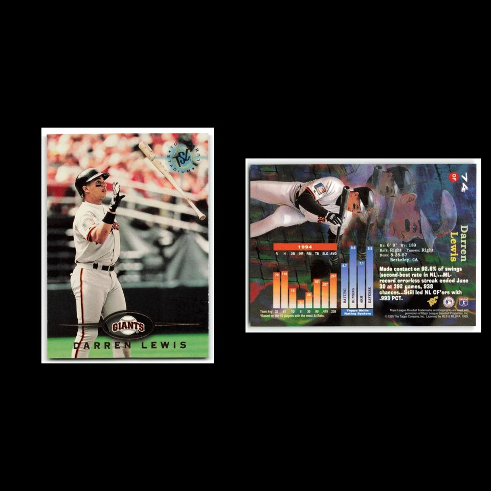 Darren Lewis #74 1995 Topps Stadium Club San Francisco Giants Baseball Card MLB - Image 3 of 3