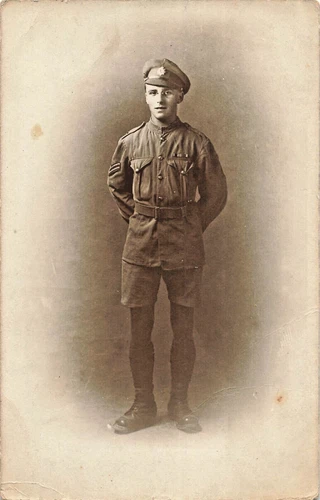 British Soldier in Uniform Badge & Ribbon~WW1 Era Military Real Photo POSTCARD