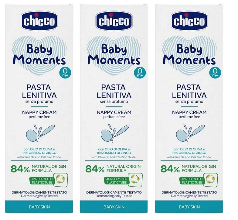 Chicco Baby Moments Confezione da 3 Pasta Lenitiva 100ml Senza Profumo