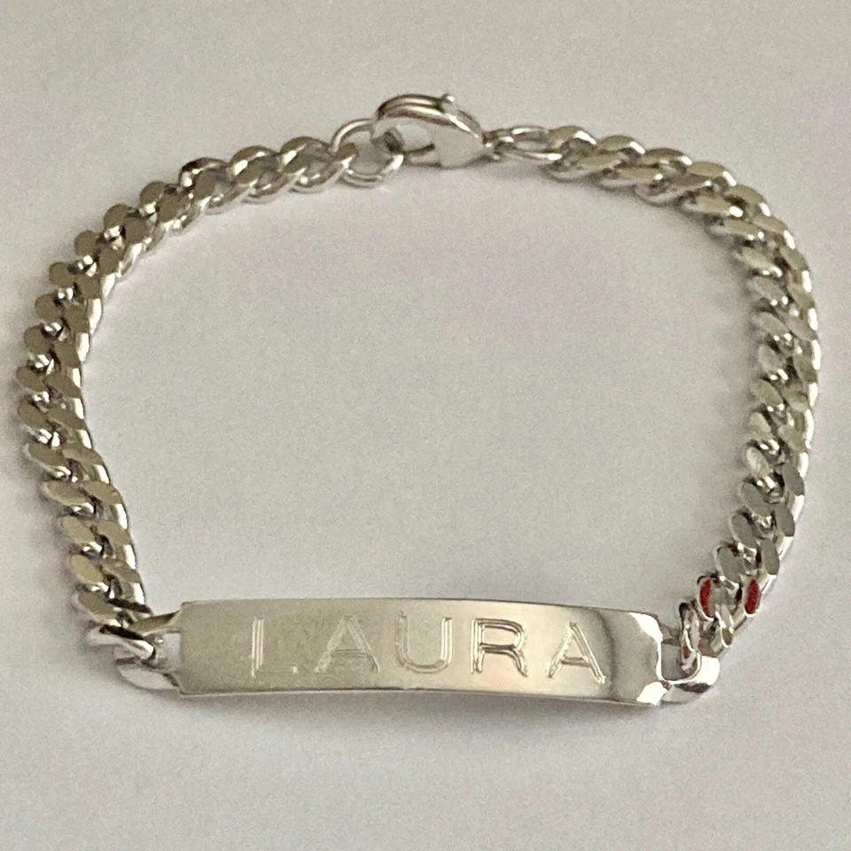 Pulsera vintage con nombre ID LAURA tono plata enchapado en rodio 7,5" niñas adolescentes años 90 Foto 3 de 4