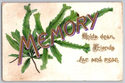 vintage 1909 embossed Memory holds dear friends far & near greenery  postcard