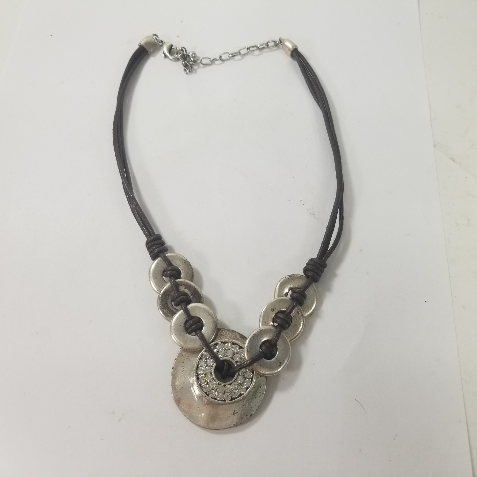 RHINESTONE STATEMENT NECKLACE  Disk Boho , SILVER… - image 1