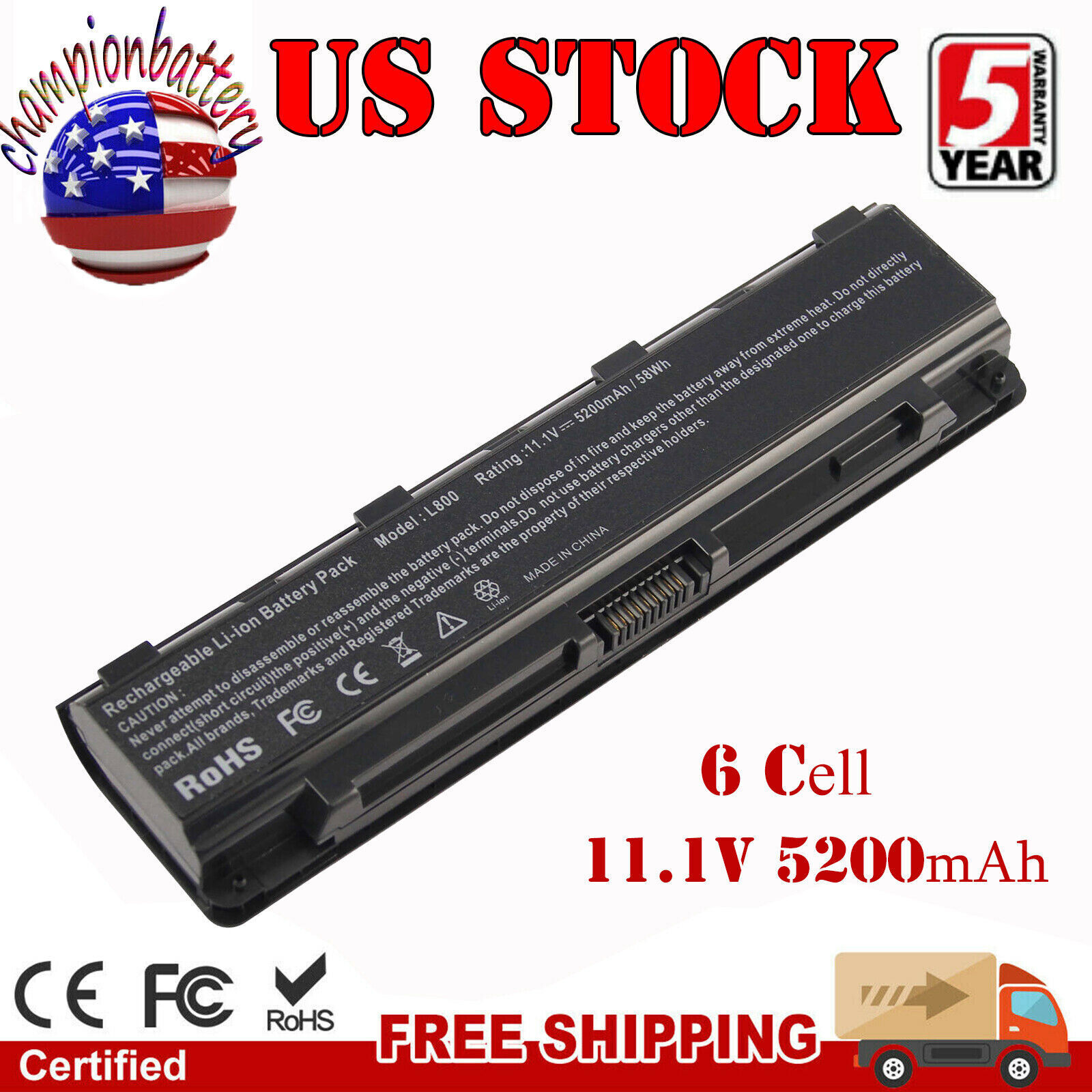 Battery for Toshiba Satellite L75D-A7268NR L75D-A7280 L75D-A7283 L800 PA5024U