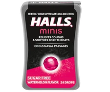 HALLS Minis Watermelon Flavor Sugar Free Cough Drops, 24 Drops.