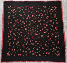 SCARF VINTAGE AUTHENTIC FLORAL ART ROSES BLACK PINK WOOL 21 " SMALL SQUARE