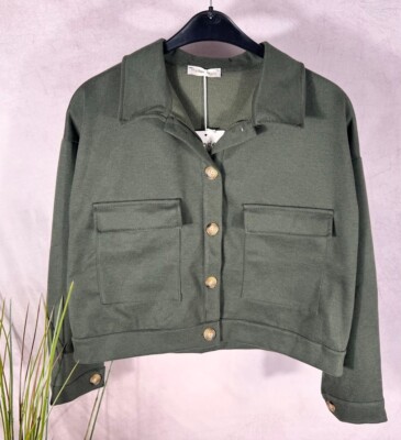 NEU kastige crop JACKE HEMD Italy Trend Taschen KHAKI 38 40 42