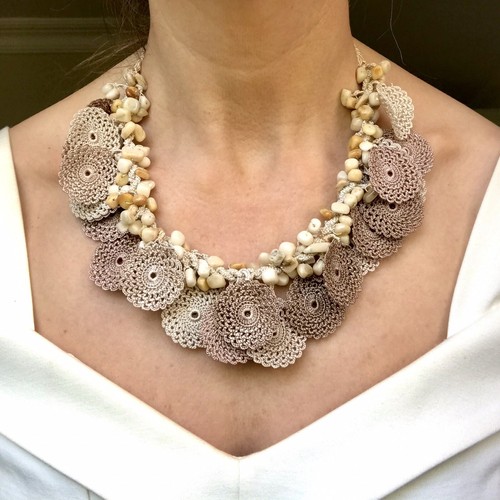 Beige Crochet Collar, Choker Necklace 