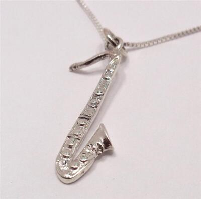 STERLINGSILBER TROPICAL ISLAND JAZZ SAXOPHON MUSIKINSTRUMENT ANHÄNGER HALSKETTE