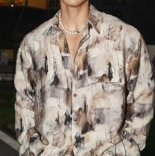 Fashion Contrast Color Long Sleeve Casual Shirt - Loose Fit, Printed