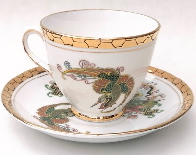 Vintage Phönix Porzellan Pekin Tasse & Untertasse Phönix & Seerose Gold vergoldeter Rand