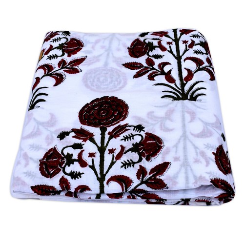 10 Yards Handmade Twill Weave Floral Design Block Printed White Natural Fabric - Picture 5 of 5