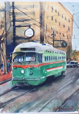 ORIGINAL Watercolor Painting '' Tram San Francisco'' 10'' x 14''  NOT A PRINT