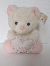 Vtg Russ Berrie Teddy Bear "I LOVE YOU"Pillow Stuffed Animal Plush with Tags
