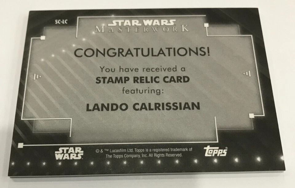 2020 STAR WARS MASTERWORK CARD STAMP RELIC CARD SC-LC LANDO CALRISSIAN - Image 2 of 2