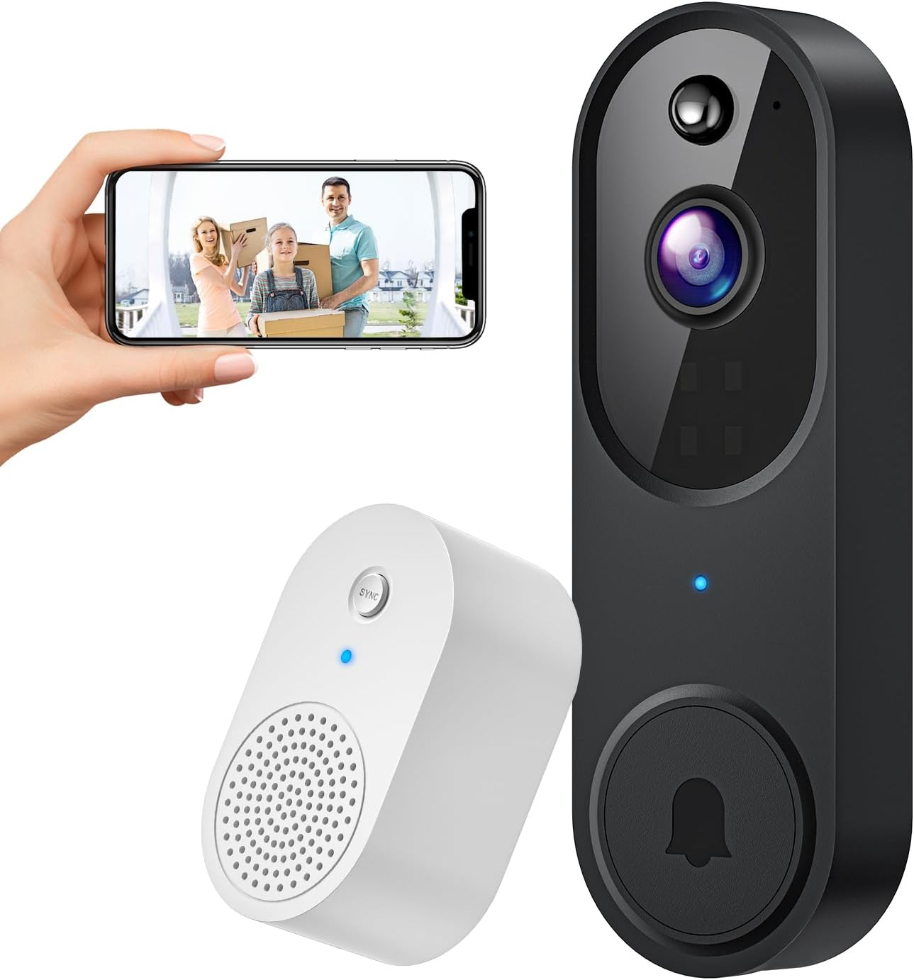 Silver 1080p Wireless Video Doorbell with AI Human Detection, Live View & 2-Way Audio