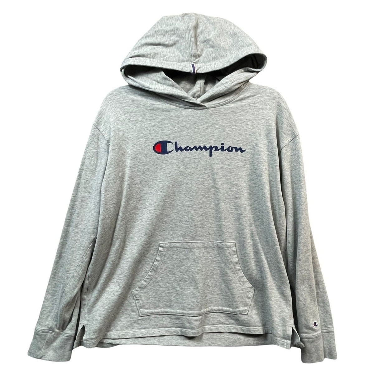 Champion Youth Boys Pullover Hoodie Size L Gray Light Knit Spell Out Logo  Pocket