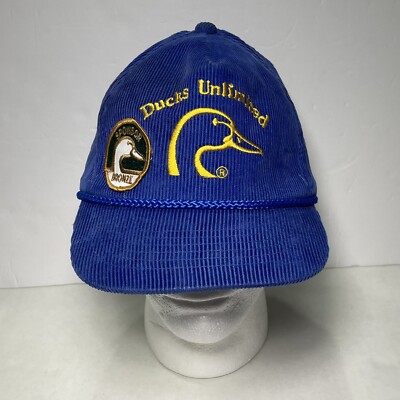 Vtg Ducks Unlimited Hat Blue Corduroy Adjustable Hunting Fishing