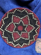 Fairwinds Trading 12" Rwanda Fair Trade Handwoven Basket Gorgeous Red /Black NEW