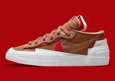 Nike Sacai Blazer Low British Tan Brown White Red Sneakers DD1877 