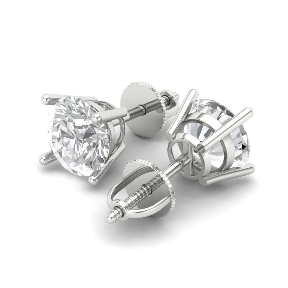 3 ct Round Cut Solitaire Stud Designer everyday Earrings 14k White gold - Image 2 of 4